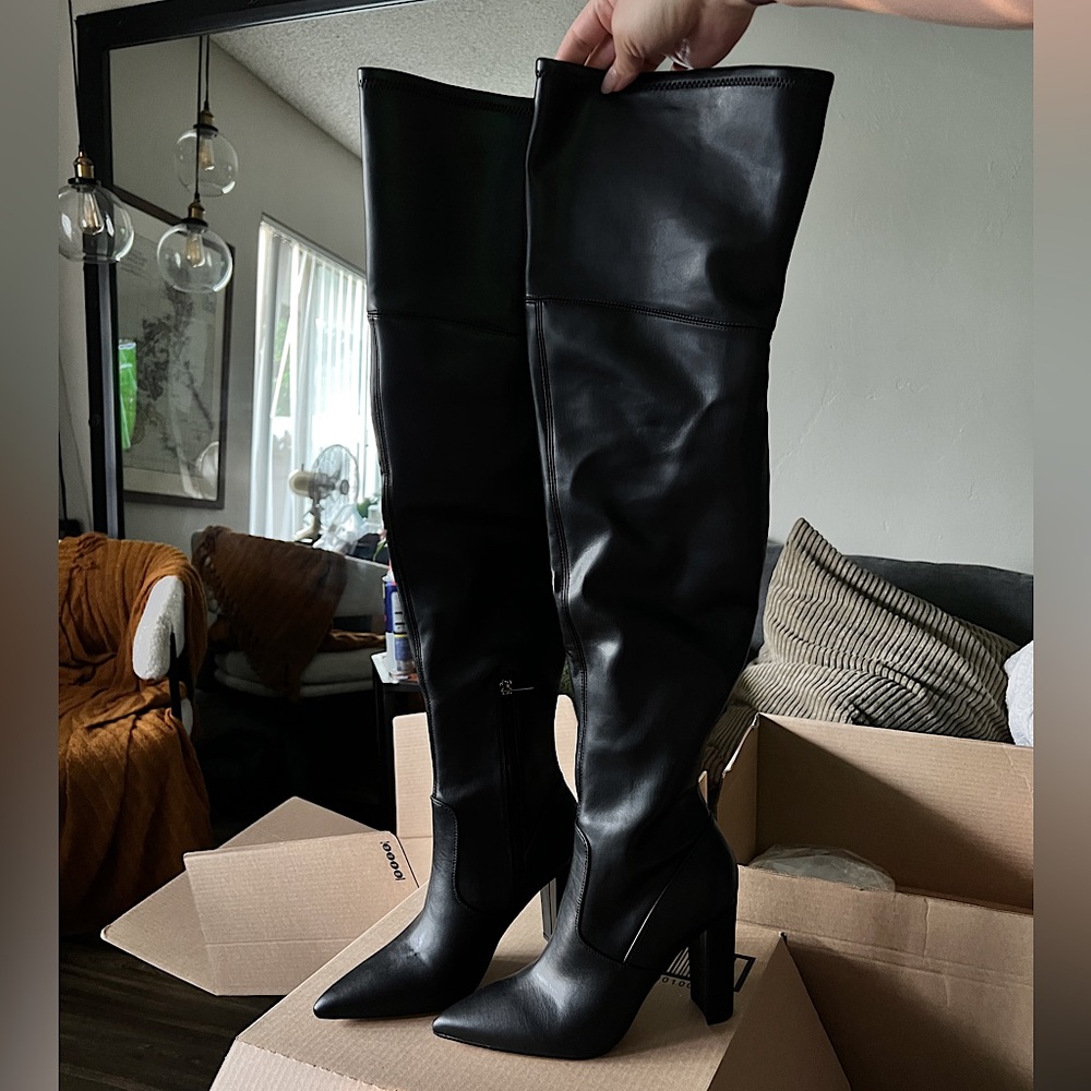 Marc Fisher Garalyn over the knee black block heel boots